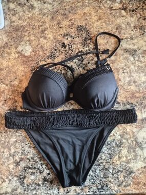 Victoria's Secret Black Ruched Push-Up Bikini Set